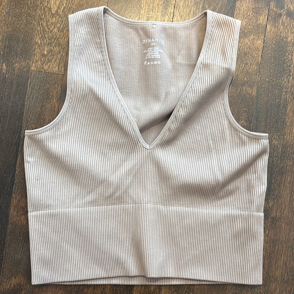 Dynamite Women's taupy brown Ribbed V-Neck Tank